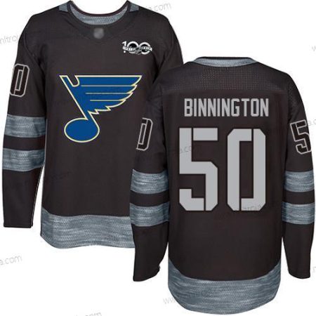 Herrar St. Louis Blues #50 Jordan Binnington Svart 1917-2017 100th Jubileum Stitched Hockey Tröjor