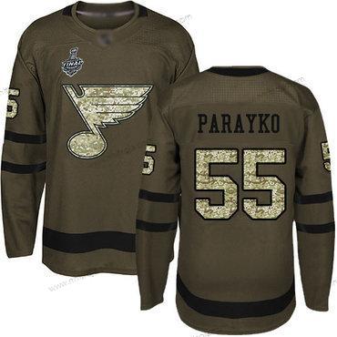 Herrar St. Louis Blues #55 Colton Parayko Grön Salute to Service 2019 Stanley Cup Final Bound Stitched Hockey Tröjor