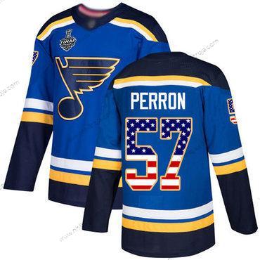 Herrar St. Louis Blues #57 David Perron Blå Autentisk USA Flag 2019 Stanley Cup Final Bound Stitched Hockey Hemma Tröjor