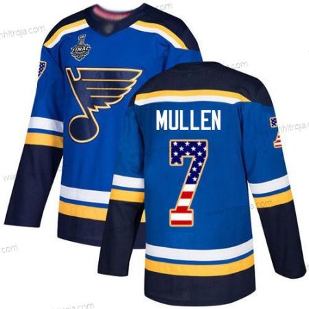 Herrar St. Louis Blues #7 Joe Mullen Blå Autentisk USA Flag 2019 Stanley Cup Final Bound Stitched Hockey Hemma Tröjor