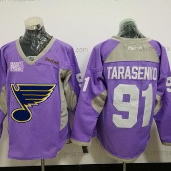 Herrar St. Louis Blues #91 Vladimir Tarasenko Lila Rosa Hockey Bekämpar cancer Träning Stitched NHL Reebok Hockey Tröjor