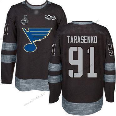 Herrar St. Louis Blues #91 Vladimir Tarasenko Svart 1917-2017 100th Jubileum 2019 Stanley Cup Final Bound Stitched Hockey Tröjor