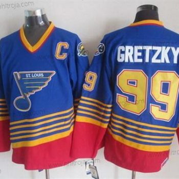 Herrar St. Louis Blues #99 Wayne Gretzky 1995 Blå Retro CCM Tröjor