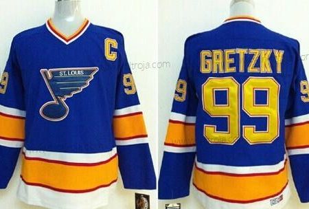 Herrar St. Louis Blues #99 Wayne Gretzky Blå Retro CCM Tröjor