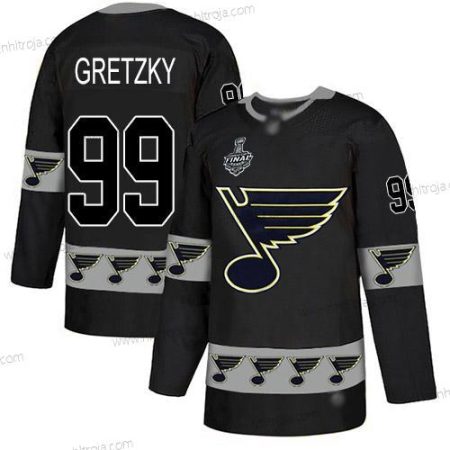 Herrar St. Louis Blues #99 Wayne Gretzky Svart Autentisk Team Logo 2019 Stanley Cup Final Bound Stitched Hockey Tröjor