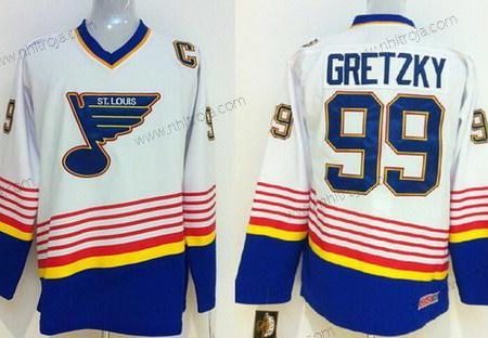 Herrar St. Louis Blues #99 Wayne Gretzky Vit Retro CCM Tröjor