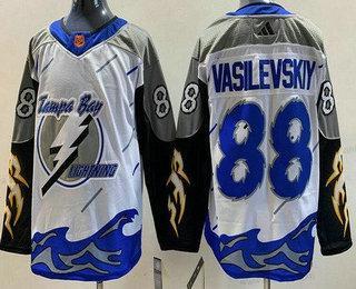 Herrar Tampa Bay Lightning #88 Andrei Vasilevskiy Vit 2022 Omvänd Retro Autentisk Tröjor