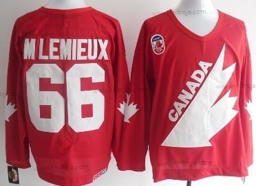 Herrar Team Kanada #66 Mario Lemieux 1991 Olympic Röd Retro CCM Tröjor