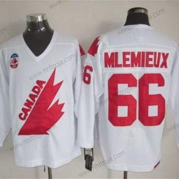 Herrar Team Kanada #66 Mario Lemieux 1991 Olympic Vit CCM Vintage Tröjor