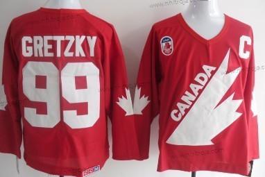 Herrar Team Kanada #99 Wayne Gretzky 1991 Olympic Röd Retro CCM Tröjor