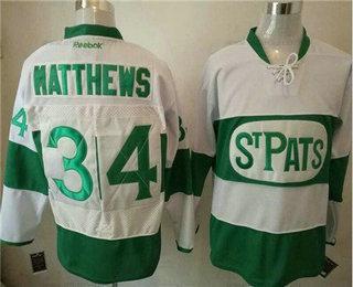 Herrar Toronto Maple Leafs #34 Auston Matthews Vit 2017 St. Patrick’S Day Grön Stitched NHL Reebok Hockey Tröjor