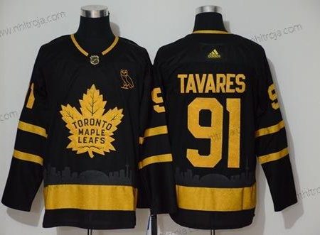 Herrar Toronto Maple Leafs #91 John Tavares Svart City Edition Autentisk Stitched Hockey Tröjor