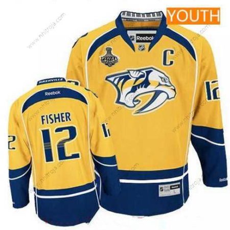 Herrar Ungdomen Nashville Predators #12 Mike Fisher Gul 2017 Stanley Cup Finals C Patch Stitched NHL Reebok Hockey Tröjor