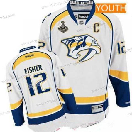 Herrar Ungdomen Nashville Predators #12 Mike Fisher Vit 2017 Stanley Cup Finals C Patch Stitched NHL Reebok Hockey Tröjor