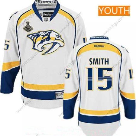 Herrar Ungdomen Nashville Predators #15 Craig Smith Vit 2017 Stanley Cup Finals Patch Stitched NHL Reebok Hockey Tröjor