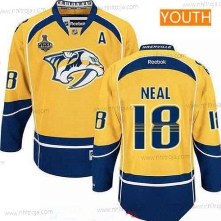 Herrar Ungdomen Nashville Predators #18 James Neal Gul 2017 Stanley Cup Finals A Patch Stitched NHL Reebok Hockey Tröjor