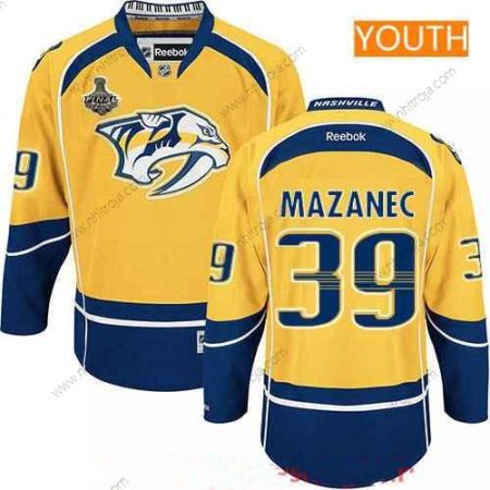 Herrar Ungdomen Nashville Predators #39 Marek Mazanec Gul 2017 Stanley Cup Finals Patch Stitched NHL Reebok Hockey Tröjor