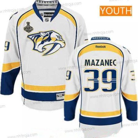 Herrar Ungdomen Nashville Predators #39 Marek Mazanec Vit 2017 Stanley Cup Finals Patch Stitched NHL Reebok Hockey Tröjor