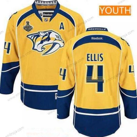 Herrar Ungdomen Nashville Predators #4 Ryan Ellis Gul 2017 Stanley Cup Finals A Patch Stitched NHL Reebok Hockey Tröjor