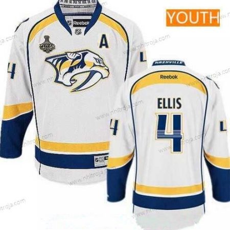 Herrar Ungdomen Nashville Predators #4 Ryan Ellis Vit 2017 Stanley Cup Finals A Patch Stitched NHL Reebok Hockey Tröjor