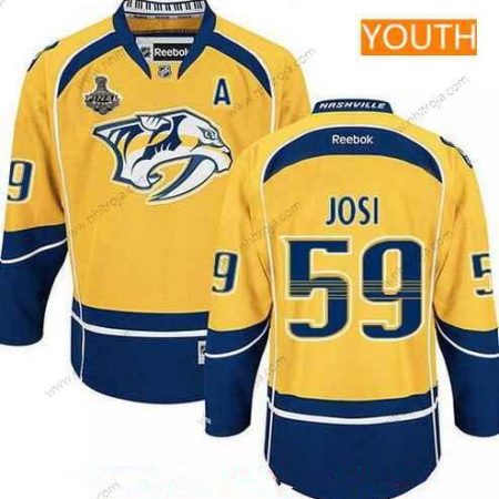 Herrar Ungdomen Nashville Predators #59 Roman Josi Gul 2017 Stanley Cup Finals A Patch Stitched NHL Reebok Hockey Tröjor