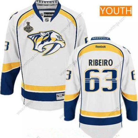 Herrar Ungdomen Nashville Predators #63 Mike Ribeiro Vit 2017 Stanley Cup Finals Patch Stitched NHL Reebok Hockey Tröjor