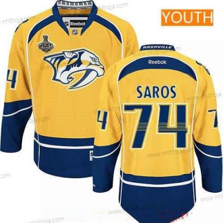 Herrar Ungdomen Nashville Predators #74 Juuse Saros Gul 2017 Stanley Cup Finals Patch Stitched NHL Reebok Hockey Tröjor