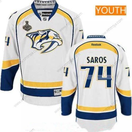 Herrar Ungdomen Nashville Predators #74 Juuse Saros Vit 2017 Stanley Cup Finals Patch Stitched NHL Reebok Hockey Tröjor