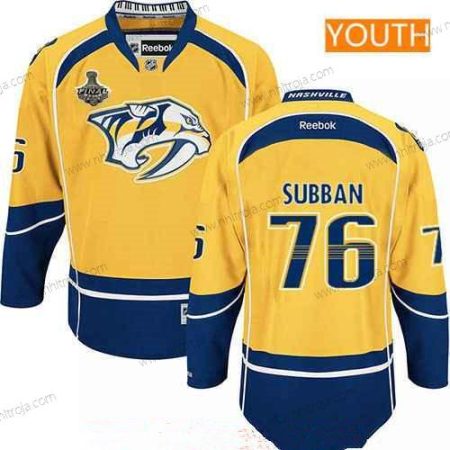 Herrar Ungdomen Nashville Predators #76 P.K. Subban Gul 2017 Stanley Cup Finals Patch Stitched NHL Reebok Hockey Tröjor