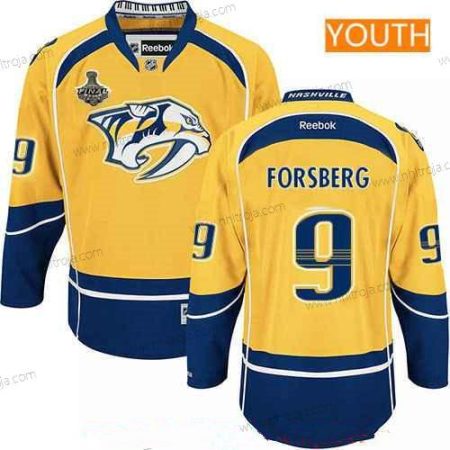 Herrar Ungdomen Nashville Predators #9 Filip Forsberg Gul 2017 Stanley Cup Finals Patch Stitched NHL Reebok Hockey Tröjor