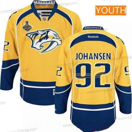 Herrar Ungdomen Nashville Predators #92 Ryan Johansen Gul 2017 Stanley Cup Finals Patch Stitched NHL Reebok Hockey Tröjor