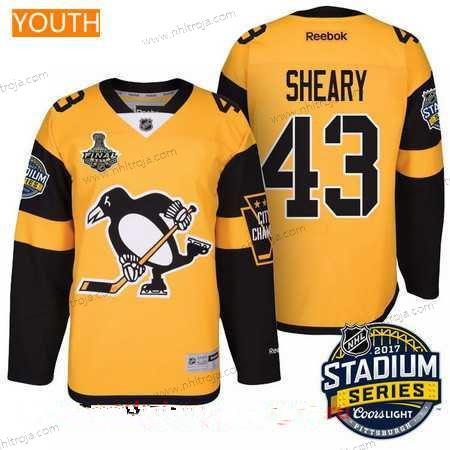 Herrar Ungdomen Pittsburgh Penguins #43 Conor Sheary Gul Stadium Series 2017 Stanley Cup Finals Patch Stitched NHL Reebok Hockey Tröjor