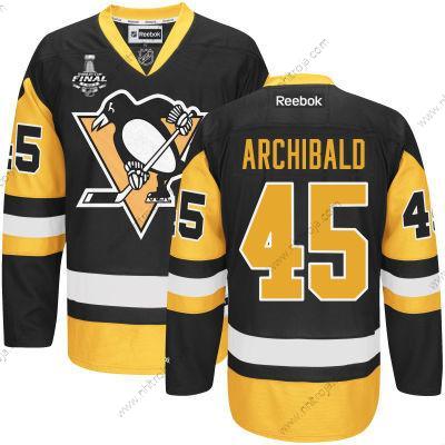 Herrar Ungdomen Pittsburgh Penguins #45 Josh Archibald Svart With Guld 2017 Stanley Cup NHL Finals Patch Tröjor