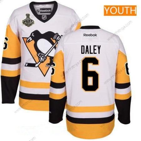 Herrar Ungdomen Pittsburgh Penguins #6 Trevor Daley Vit Tredje tröjan 2017 Stanley Cup Finals Patch Stitched NHL Reebok Hockey Tröjor