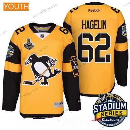 Herrar Ungdomen Pittsburgh Penguins #62 Carl Hagelin Gul Stadium Series 2017 Stanley Cup Finals Patch Stitched NHL Reebok Hockey Tröjor