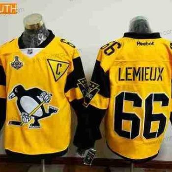 Herrar Ungdomen Pittsburgh Penguins #66 Mario Lemieux Gul Stadium Series 2017 Stanley Cup Finals Patch Stitched NHL Reebok Hockey Tröjor