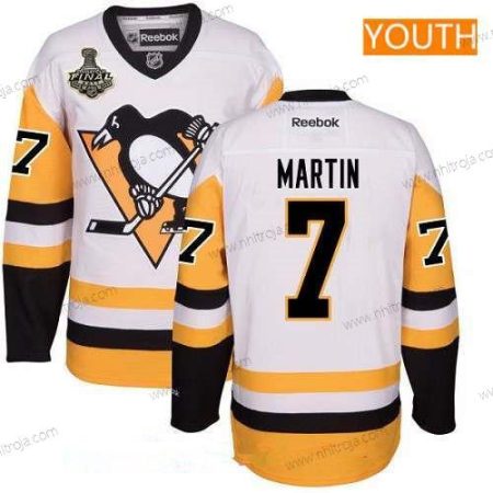 Herrar Ungdomen Pittsburgh Penguins #7 Paul Martin Vit Tredje tröjan 2017 Stanley Cup Finals Patch Stitched NHL Reebok Hockey Tröjor