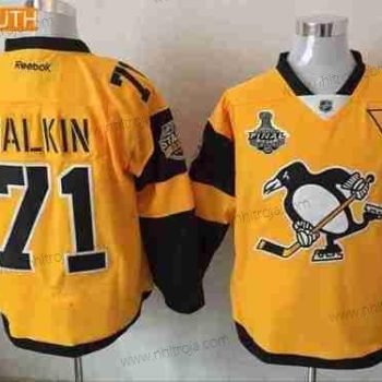 Herrar Ungdomen Pittsburgh Penguins #71 Evgeni Malkin Gul Stadium Series 2017 Stanley Cup Finals Patch Stitched NHL Reebok Hockey Tröjor