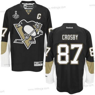 Herrar Ungdomen Pittsburgh Penguins #87 Sidney Crosby Svart 2017 Stanley Cup NHL Finals C Patch Hemma Tröjor