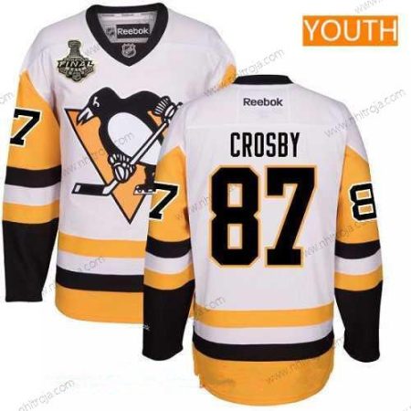 Herrar Ungdomen Pittsburgh Penguins #87 Sidney Crosby Vit Tredje tröjan 2017 Stanley Cup Finals Patch Stitched NHL Reebok Hockey Tröjor