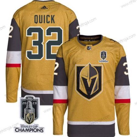 Herrar Vegas Golden Knights #32 Jonathan Quick Guld 2023 Stanley Cup Champions Stitched Tröjor