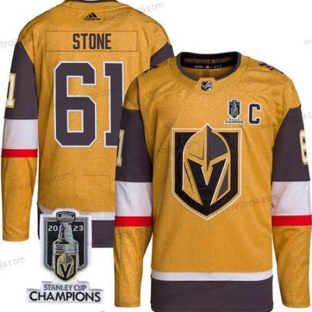 Herrar Vegas Golden Knights #61 Mark Stone Guld 2023 Stanley Cup Champions Stitched Tröjor