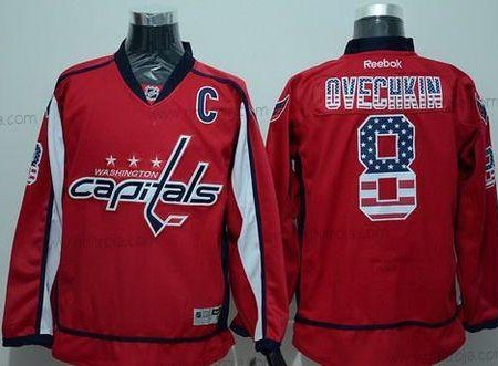 Herrar Washington Capitals #8 Alex Ovechkin Reebok Röd USA Flag Hockey Tröjor