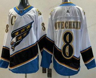 Herrar Washington Capitals #8 Alex Ovechkin Vit 2021 Omvänd Retro Autentisk Tröjor