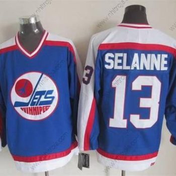 Herrar Winnipeg Jets #13 Teemu Selanne 1979-80 Blå CCM Vintage Tröjor