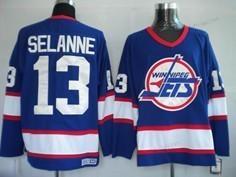 Herrar Winnipeg Jets #13 Teemu Selanne Marin Blå Retro CCM Tröjor