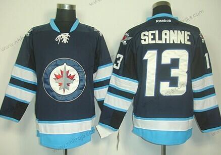 Herrar Winnipeg Jets #13 Teemu Selanne Marin Blå Tröjor