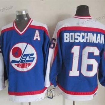 Herrar Winnipeg Jets #16 Laurie Boschman 1979-80 Blå CCM Vintage Tröjor