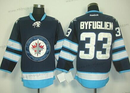 Herrar Winnipeg Jets #33 Dustin Byfuglien Marin Blå Tröjor