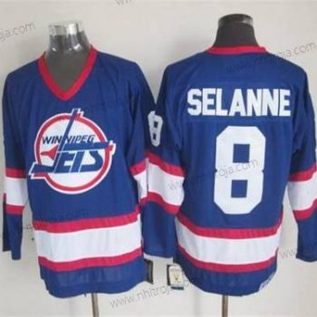 Herrar Winnipeg Jets #8 Teemu Selanne 1990-91 Marin Blå CCM Vintage Tröjor